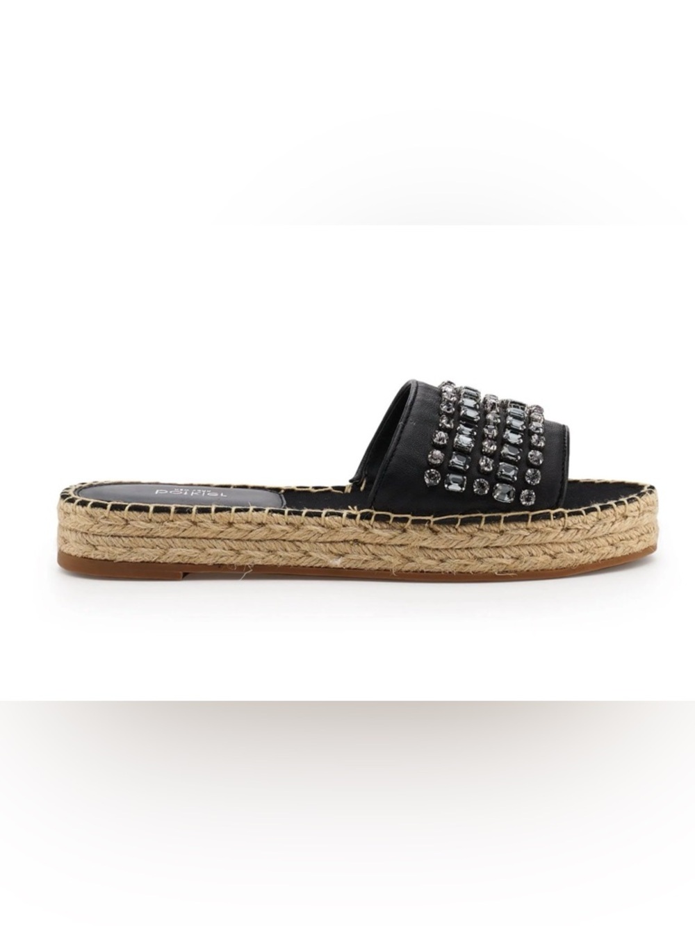 NEW Botkier Julie Black Leather & Rhinestone Espadrille Slide Sandal 8.5